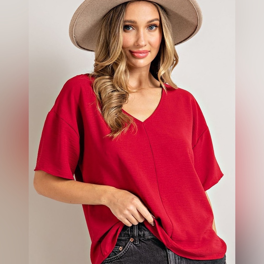 Red Relax Fit Top Blouse-NWT